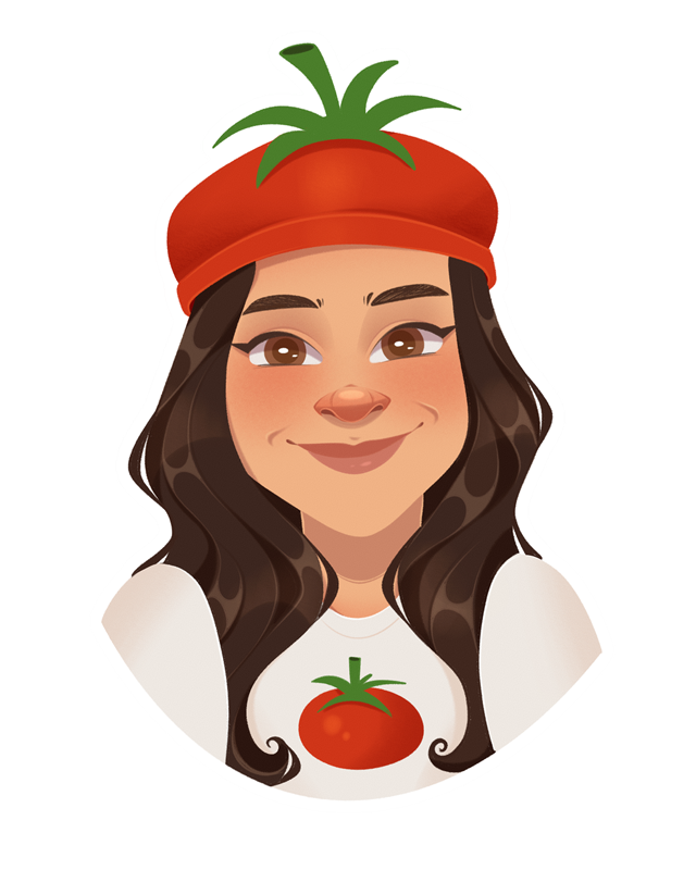 Personaje creativo de Napolitana con detalles de tomate